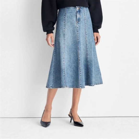 Future Collective Dresses & Skirts - Future Collective Women's Flared Denim Midi Skirt Medium Wash Size 8